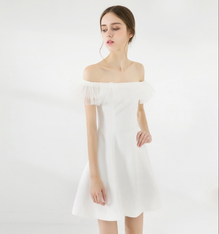 Gauze horizontal collar strapless European style dress for women