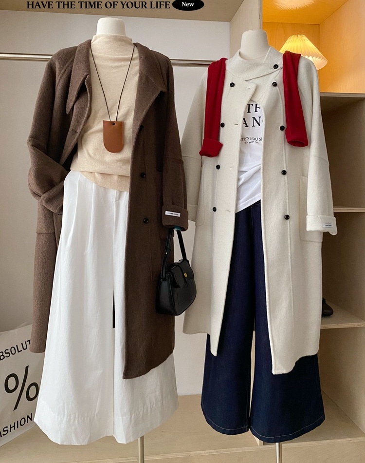 Winter long Korean style pure wool retro overcoat