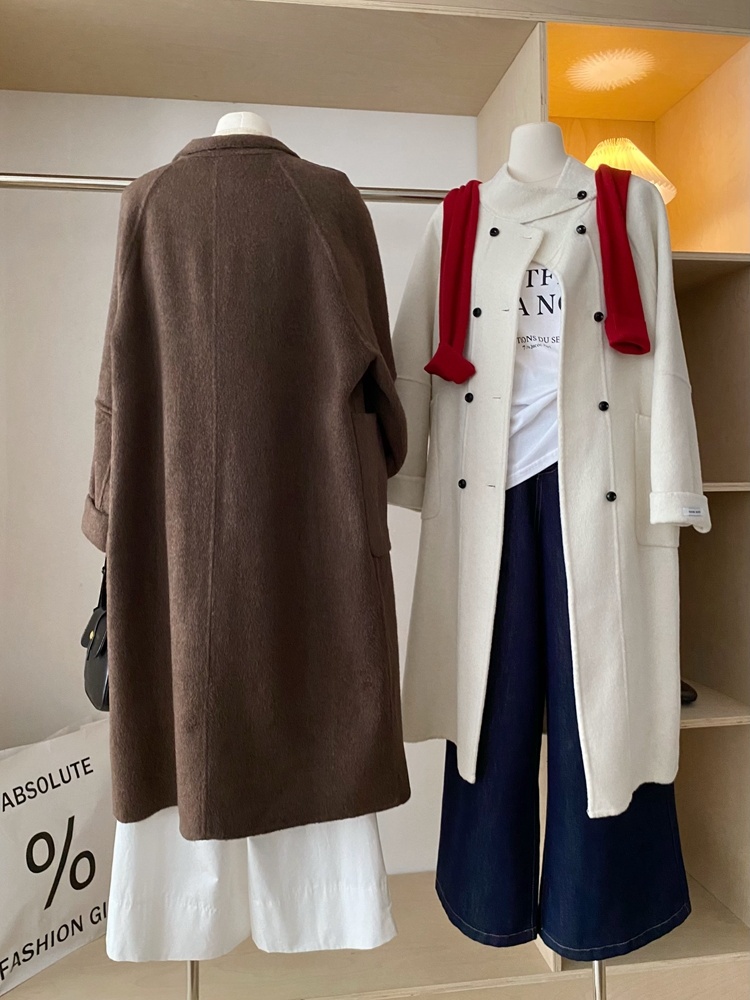 Winter long Korean style pure wool retro overcoat