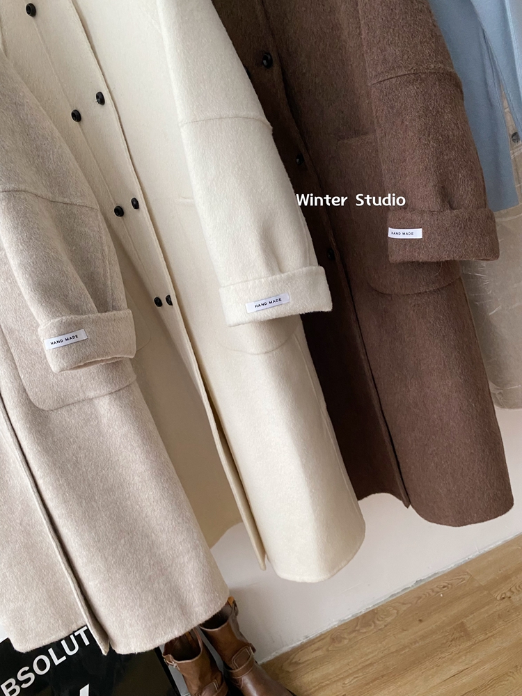 Winter long Korean style pure wool retro overcoat