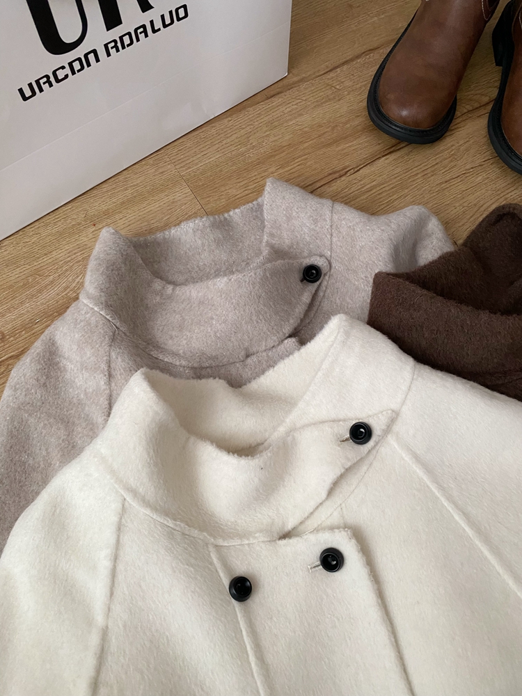 Winter long Korean style pure wool retro overcoat