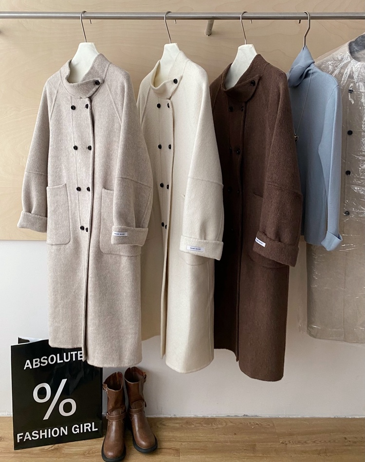 Winter long Korean style pure wool retro overcoat