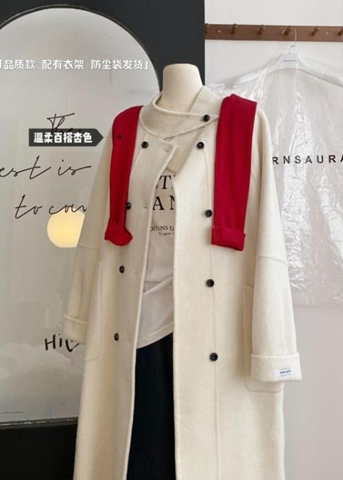 Winter long Korean style pure wool retro overcoat