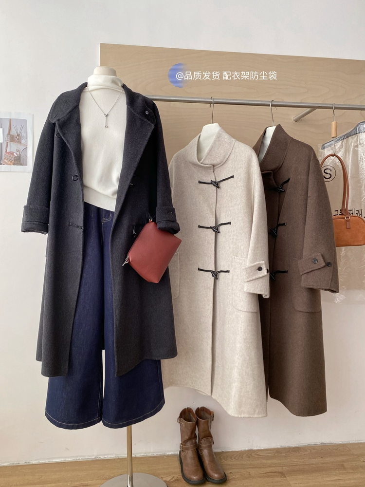 Art winter retro horn buckle two-sided pure woolen coat