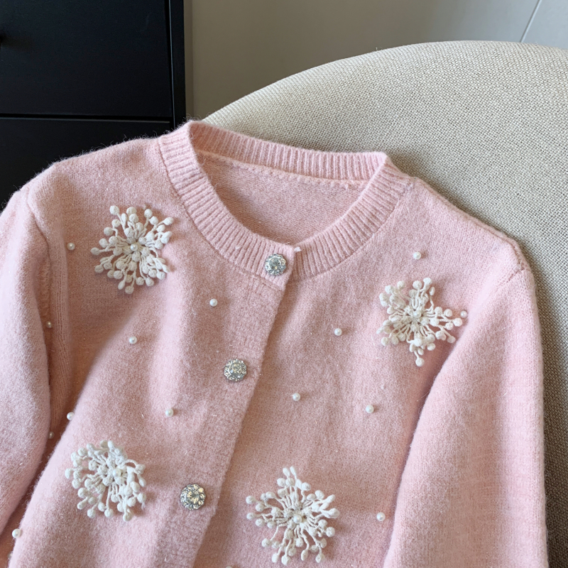 Pearl pure sweater flowers Korean style tops for women