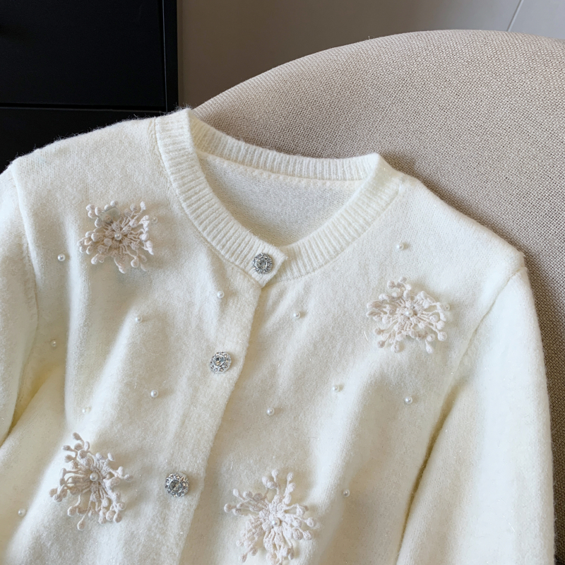 Pearl pure sweater flowers Korean style tops for women