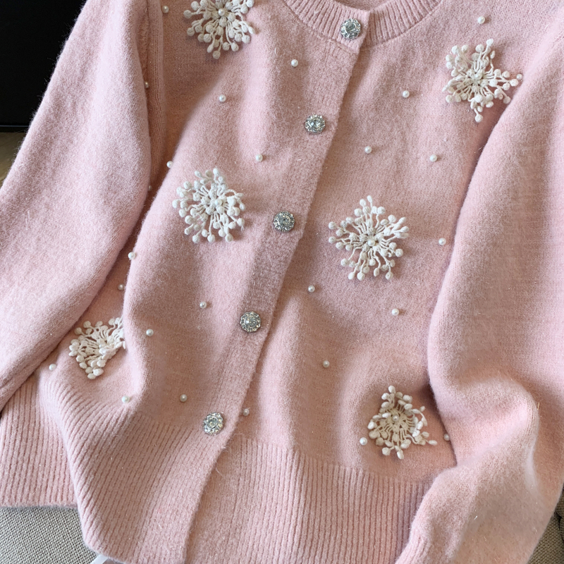 Pearl pure sweater flowers Korean style tops for women