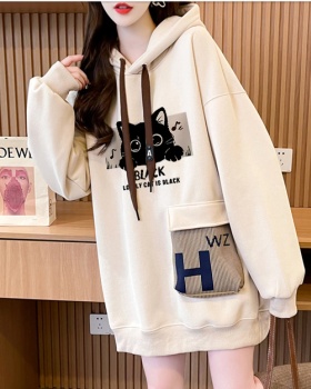 Stereoscopic thick plus velvet hoodie hooded loose coat