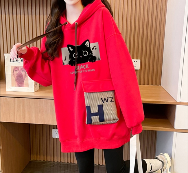 Stereoscopic thick plus velvet hoodie hooded loose coat