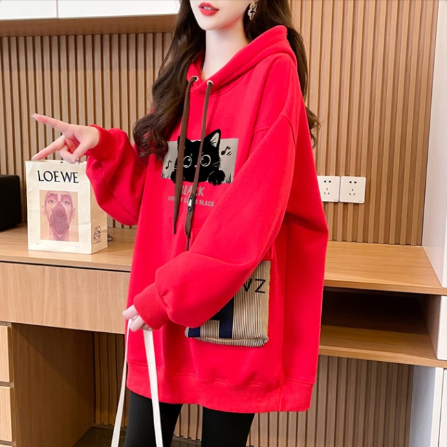 Stereoscopic thick plus velvet hoodie hooded loose coat