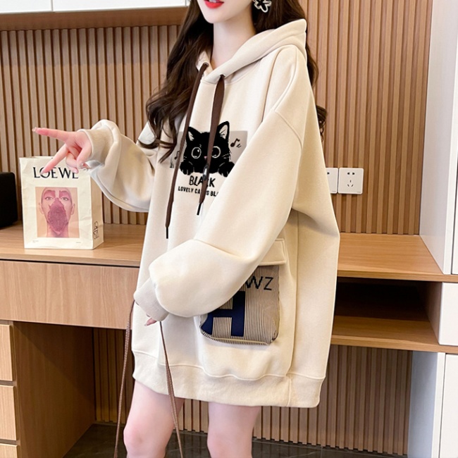 Stereoscopic thick plus velvet hoodie hooded loose coat