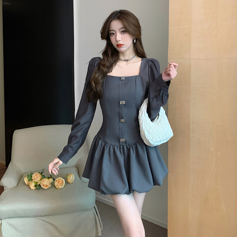 All-match bow decoration autumn Hepburn style dress