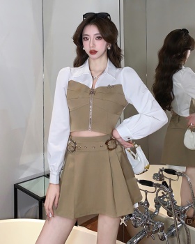 Long sleeve Casual shirt fashion skirt a set for women