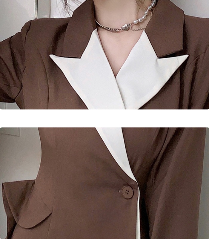 Mixed colors A-line business suit pinched waist long sleeve dress