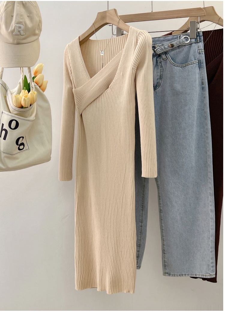 High waist France style sweater dress slim niche dress