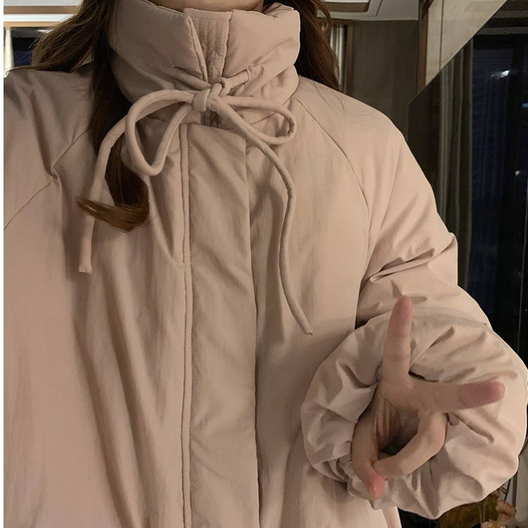 Sweet cstand collar cotton coat pink thermal coat for women