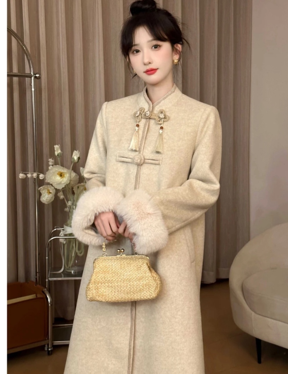 Autumn and winter woolen coat Chinese style overcoat