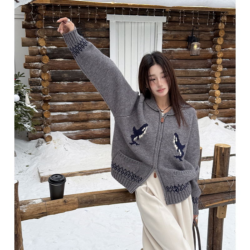 American style simple coat small dolphin sweater for women