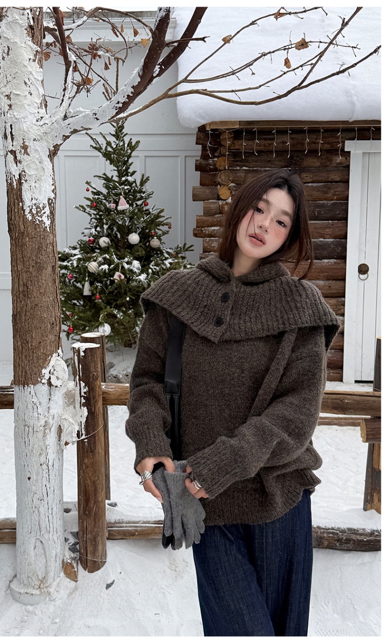 Autumn and winter removable cloak hooded thick sweater