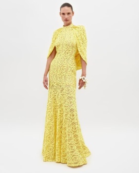 Banquet cstand collar fashion shawl yellow spring dress