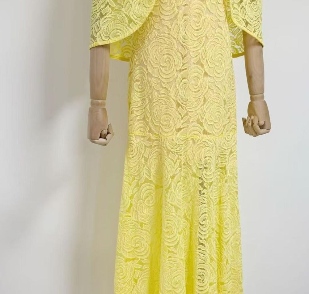 Banquet cstand collar fashion shawl yellow spring dress