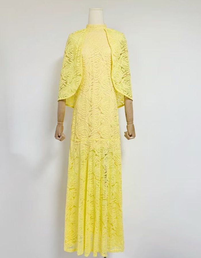 Banquet cstand collar fashion shawl yellow spring dress