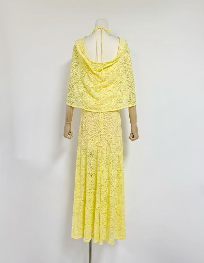 Banquet cstand collar fashion shawl yellow spring dress