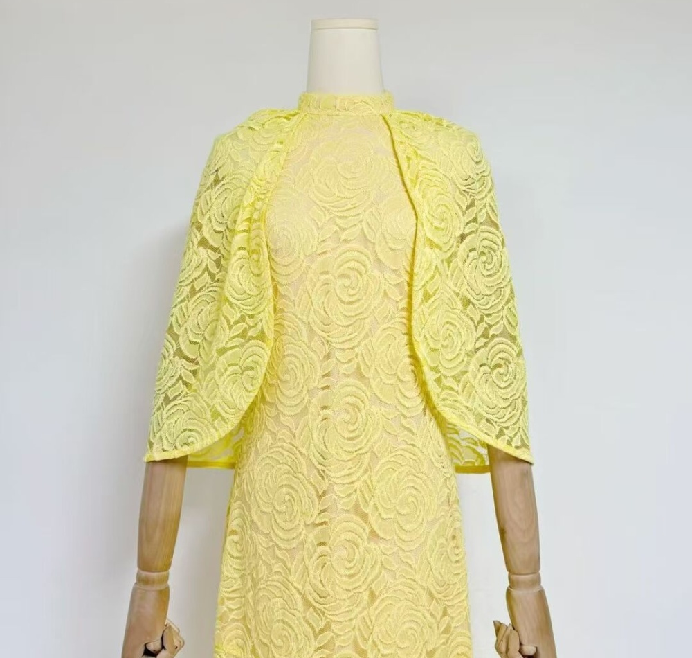 Banquet cstand collar fashion shawl yellow spring dress