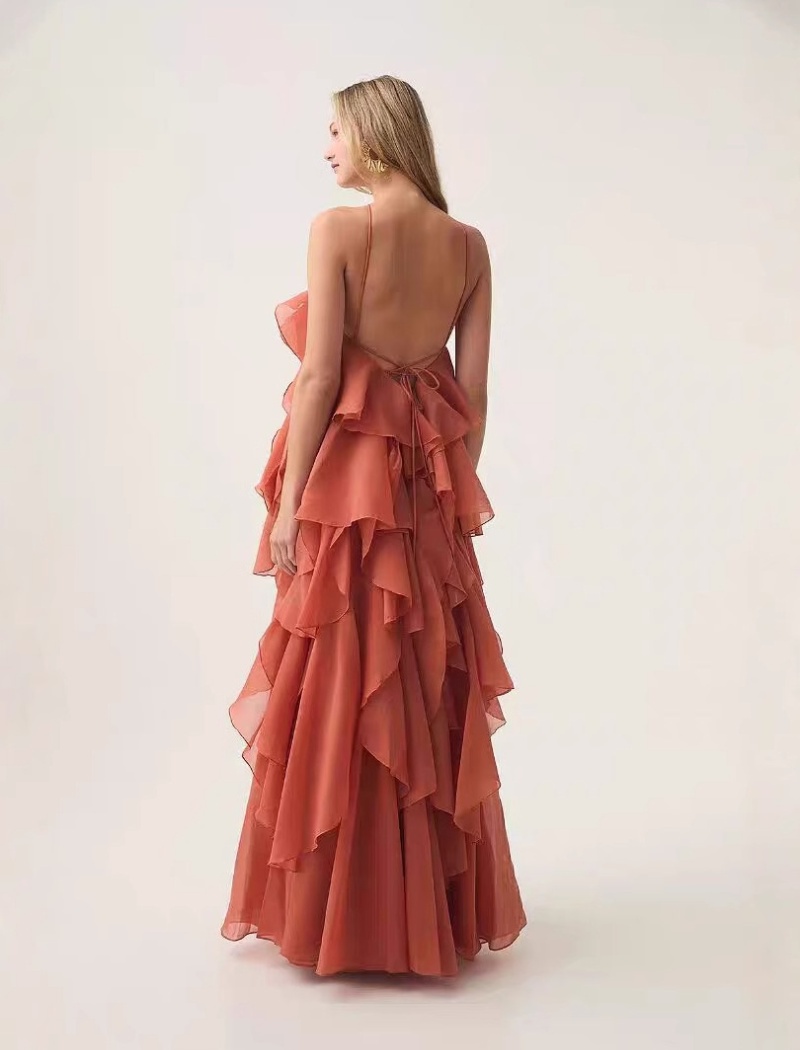 Sweet sexy long dress lotus leaf edges formal dress