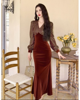 Sequins pinched waist splice temperament dress for women