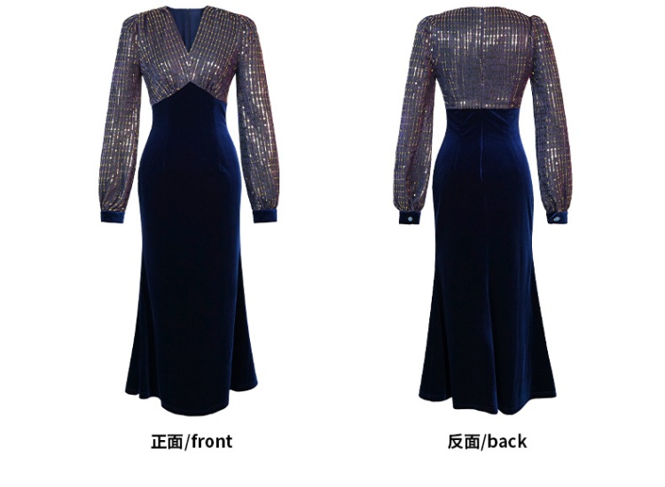 Sequins pinched waist splice temperament dress for women