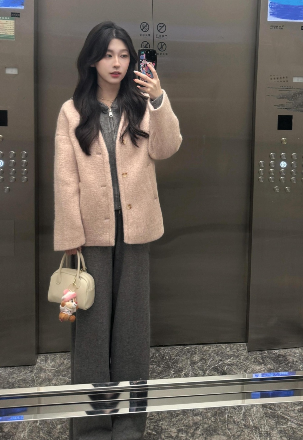 Woolen short autumn and winter pink woolen coat