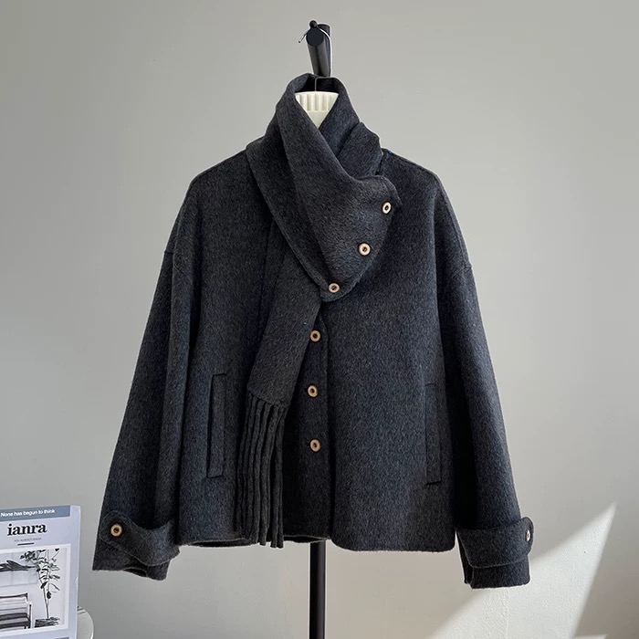 Korean style winter chanelstyle gray woolen coat