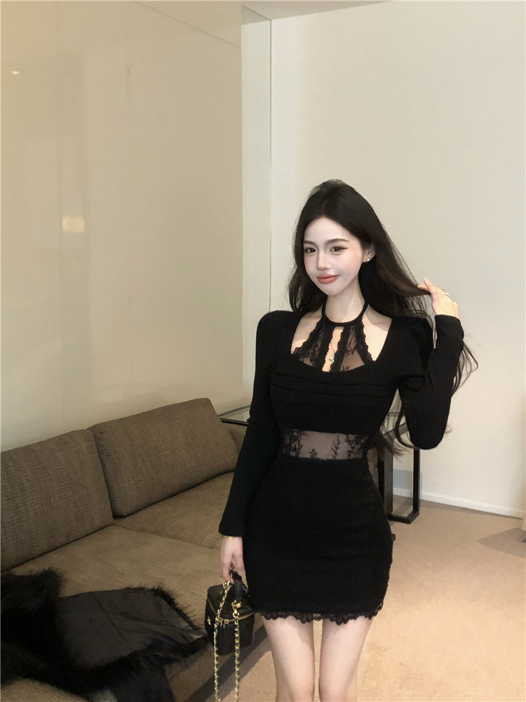 Enticement knitted T-back bottoming long sleeve dress