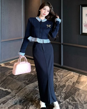 Pseudo-two skirt sweater 2pcs set for women