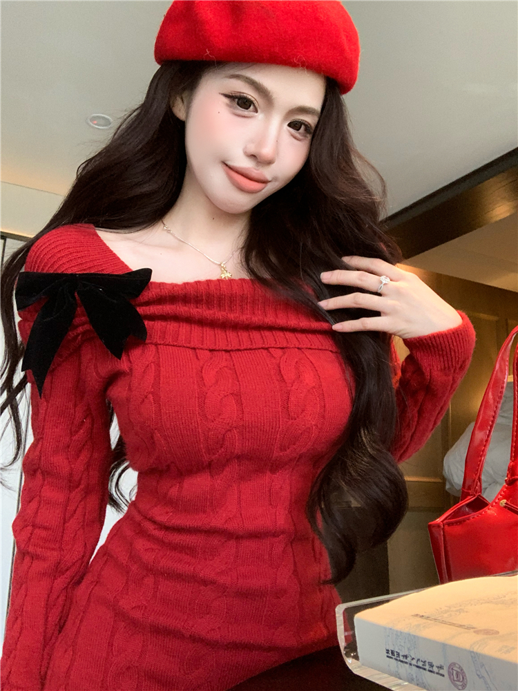 All-match christmas France style bow dress for women