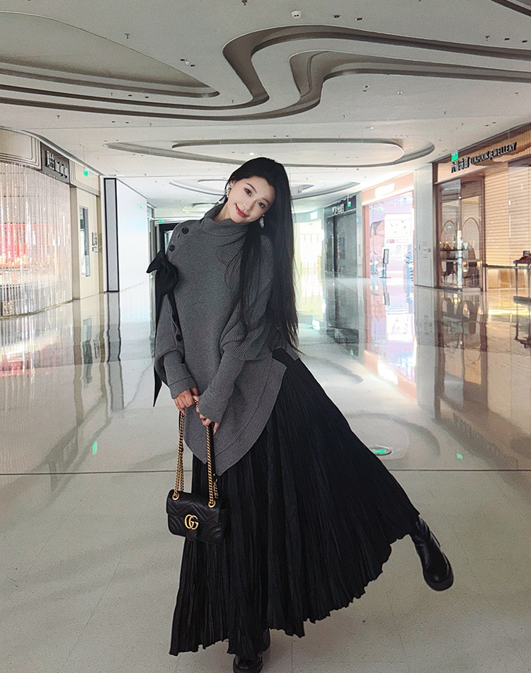 Slim lapel bow tops Korean style tender sweater