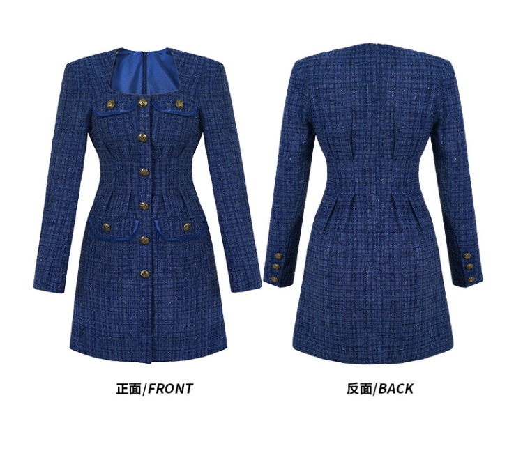 Square collar autumn and winter temperament dress for women