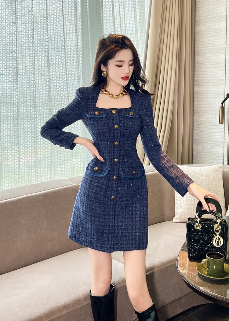 Square collar autumn and winter temperament dress for women