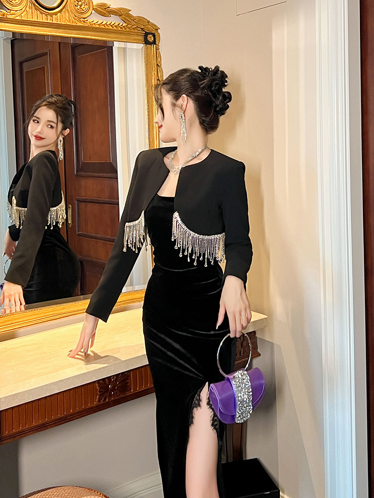 Tassels coat rhinestone business suit for women