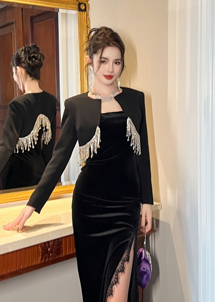 Tassels coat rhinestone business suit for women