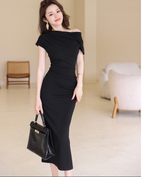 Slim dress oblique collar long dress for women