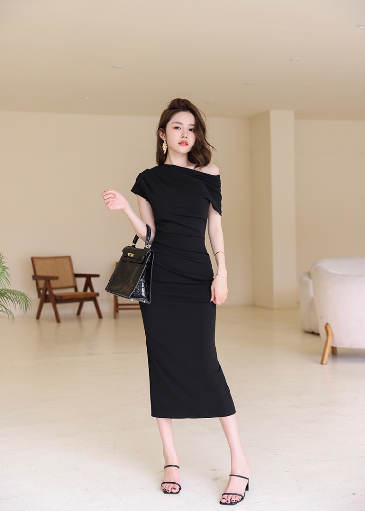 Slim dress oblique collar long dress for women