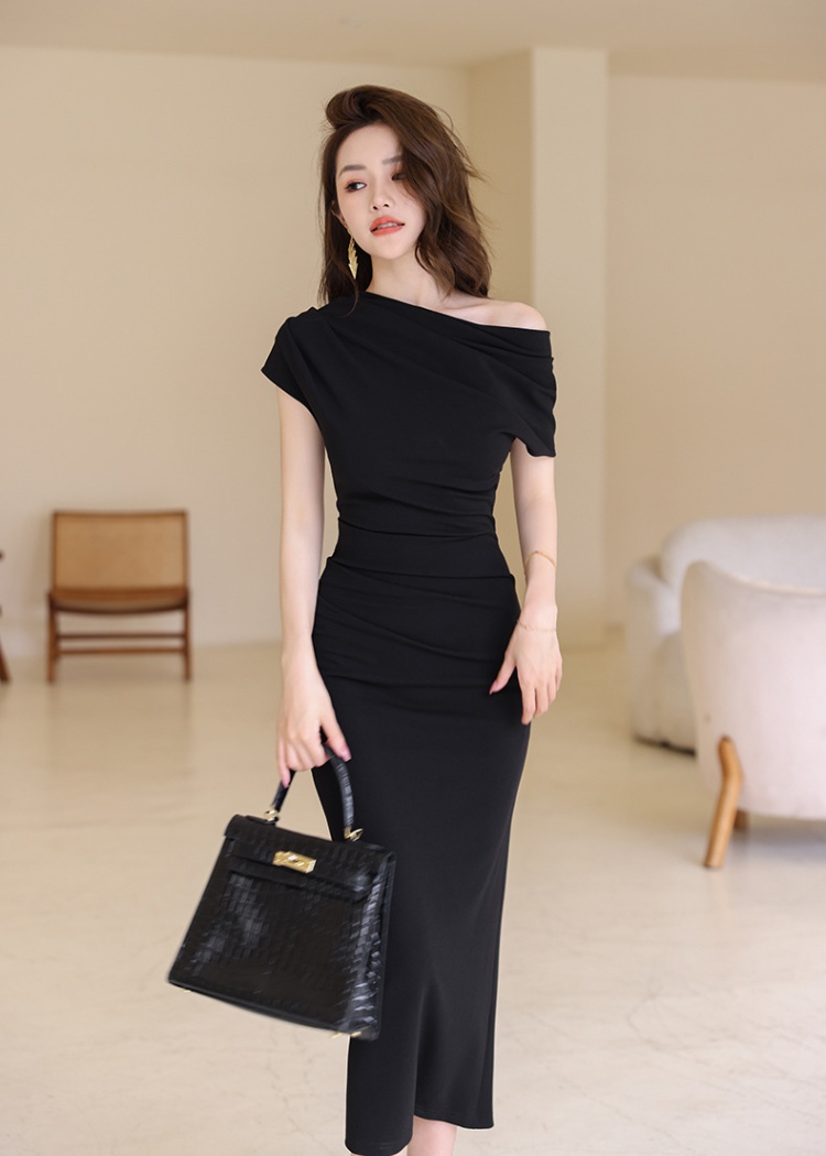 Slim dress oblique collar long dress for women