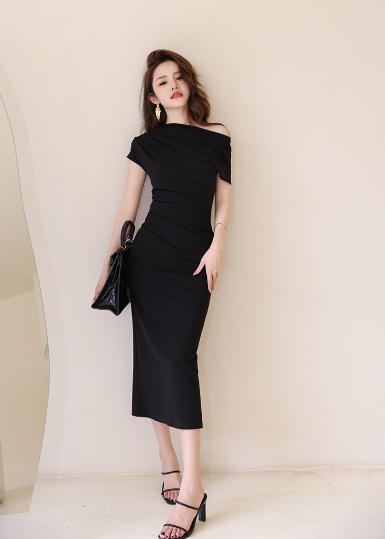 Slim dress oblique collar long dress for women