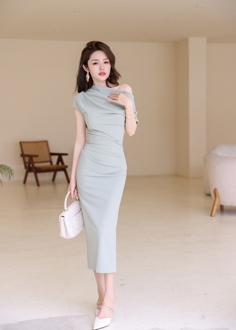 Slim dress oblique collar long dress for women