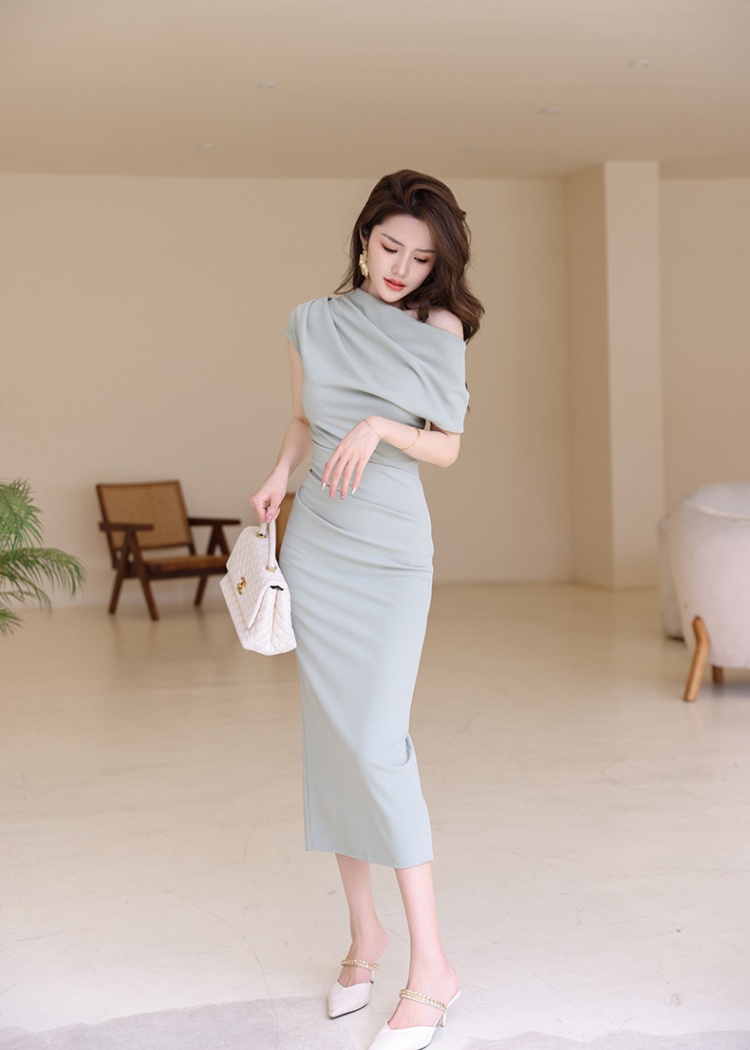 Slim dress oblique collar long dress for women