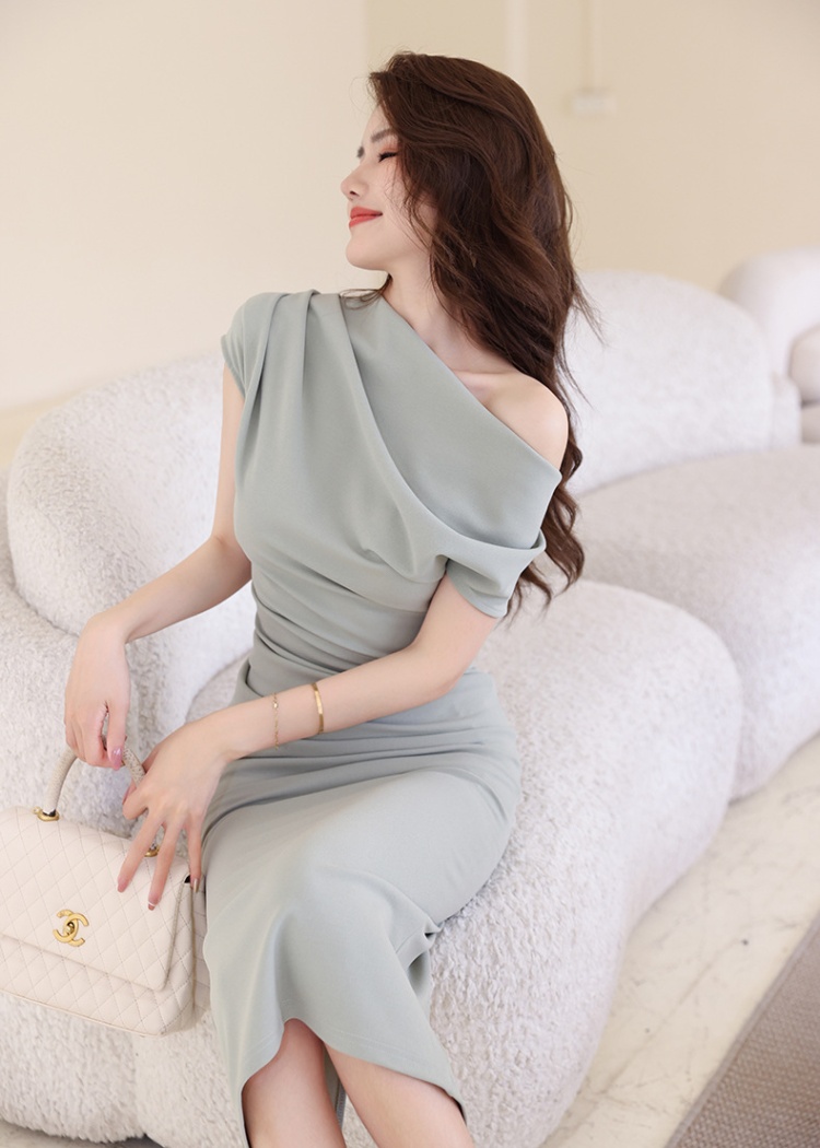 Slim dress oblique collar long dress for women