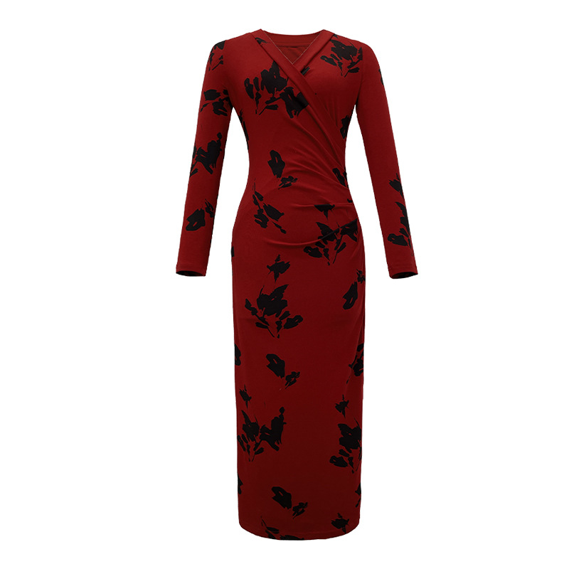 Slim autumn dress bottoming printing long dress