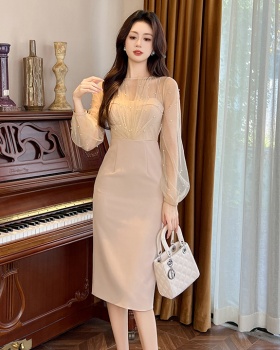 Sexy splice evening dress gauze autumn dress for women